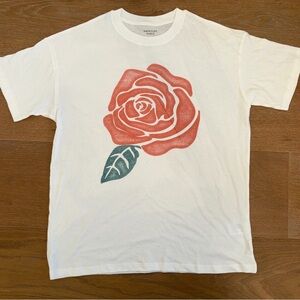 American Eagle White Tee with Red and Green Rose